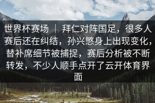世界杯赛场 ｜ 拜仁对阵国足，很多人赛后还在纠结，孙兴慜身上出现变化，替补席细节被捕捉，赛后分析被不断转发，不少人顺手点开了云开体育界面