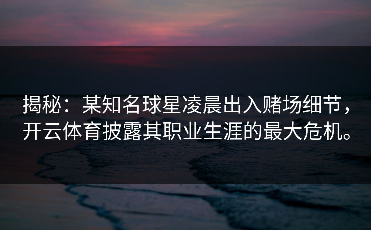 揭秘：某知名球星凌晨出入赌场细节，开云体育披露其职业生涯的最大危机。